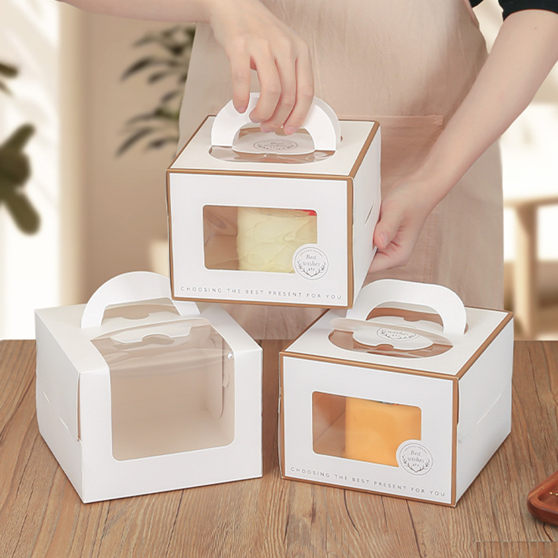 Wholesale birthday cake box baking box 4 inch 6 inch 8 inch portable European transparent window mousse pastry box