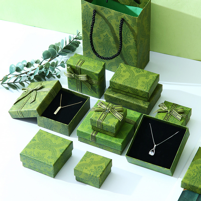 Green Bow Jewelry Box Earrings Ring Box Packaging Carton Pendant Necklace Jewelry Box Small Gift Box Wholesale