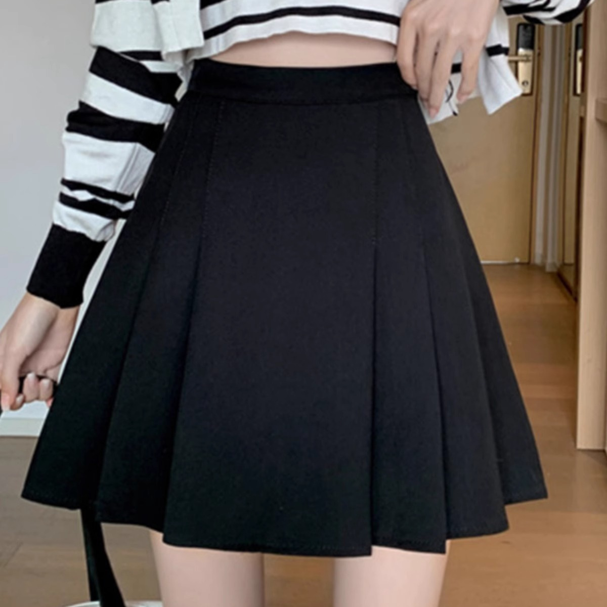 plus size skirt women 2024 new summer chubby girl pleated high waist black Korean fashion A- line skirt