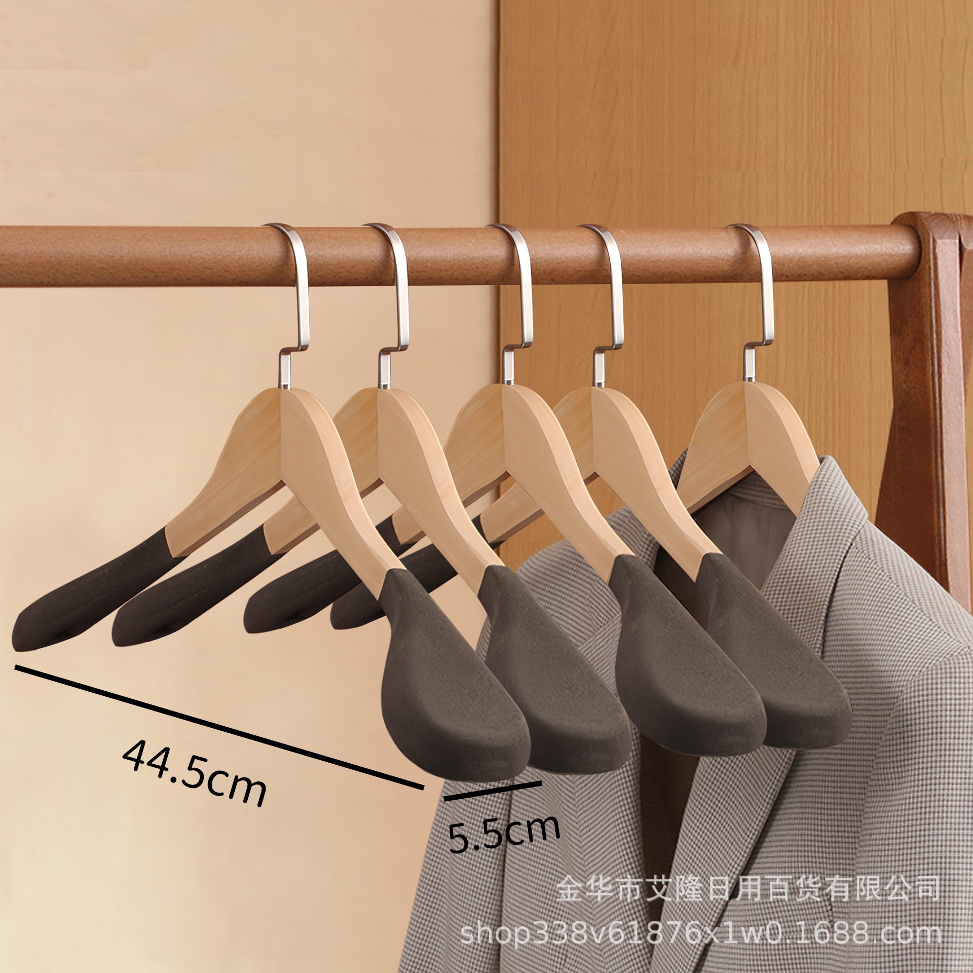 Picture of High-grade solid wood wide shoulder flocking hanger household coat suit seamless hanging clothes support solid wood hanger wholesale
