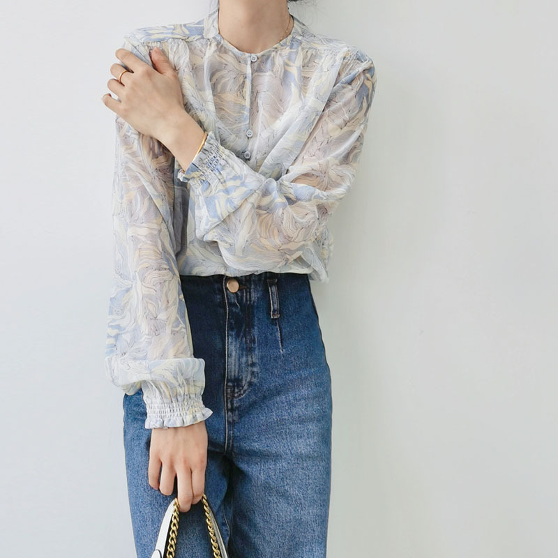 Picture of New commuter elegant natural seaweed printed silk Qiaoqi shirt Women's mulberry silk thin long sleeve shirt