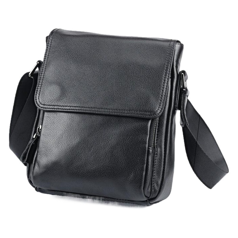 New Men's Korean-style Shoulder Bag Black Head Layer Cowhide Small Oblique Bag Casual Simple IPAD Mini Small Bag