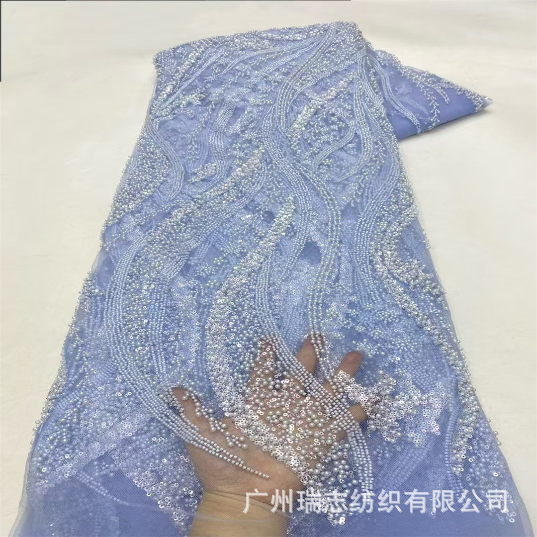 Picture of Spot European and American Bead Tube Embroidery Mesh Embroidery Sequin Embroidery Cloth Fashion Wedding Dress Fabric Beaded Lace