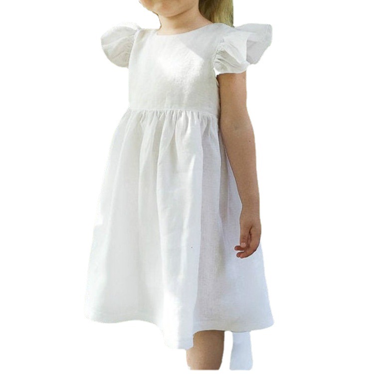 Picture of New Children's Dress Girls Dress Cotton and Linen Back Bow Princess Dress Children's Dress Cross Border