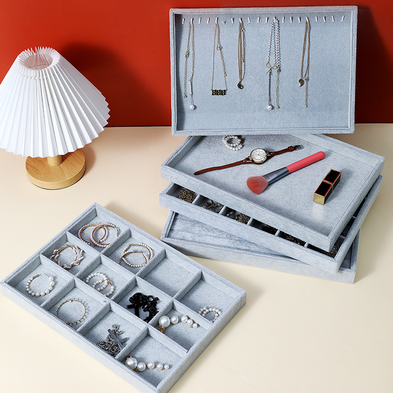 Wholesale Multifunctional Flannel Jewelry Tray Ring Necklace Earrings Bracelet Bracelet Display Jewelry Storage Tray