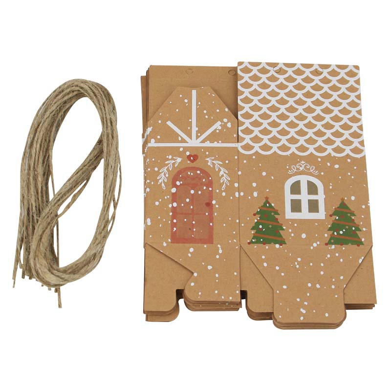 Picture of European Style New Candy Box Christmas Kraft Paper Wedding Candy Box Kraft Paper Packaging Box Christmas Small House Wedding Candy Box