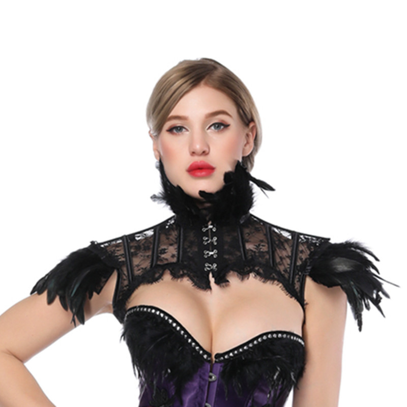 Production and wholesale hook button role-playing feather lace cape Cape foreign trade supply Halloween party accessories