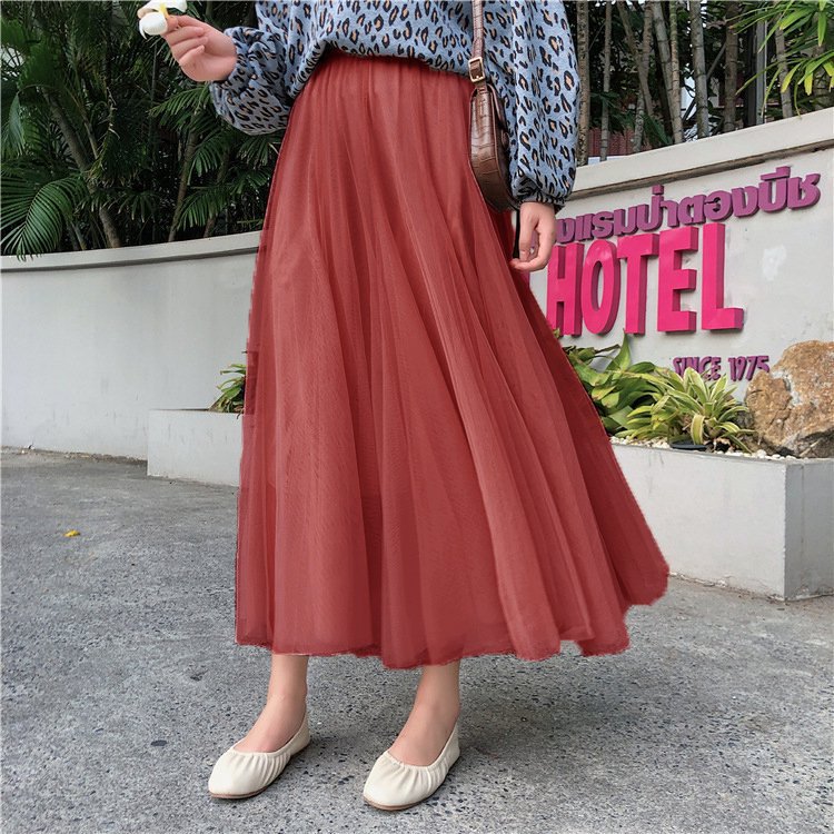 Picture of Veil Skirt Women's Skirt Spring and Autumn 2024 New Solid Color Slim A- line Skirt Mid-length Gauze Skirt