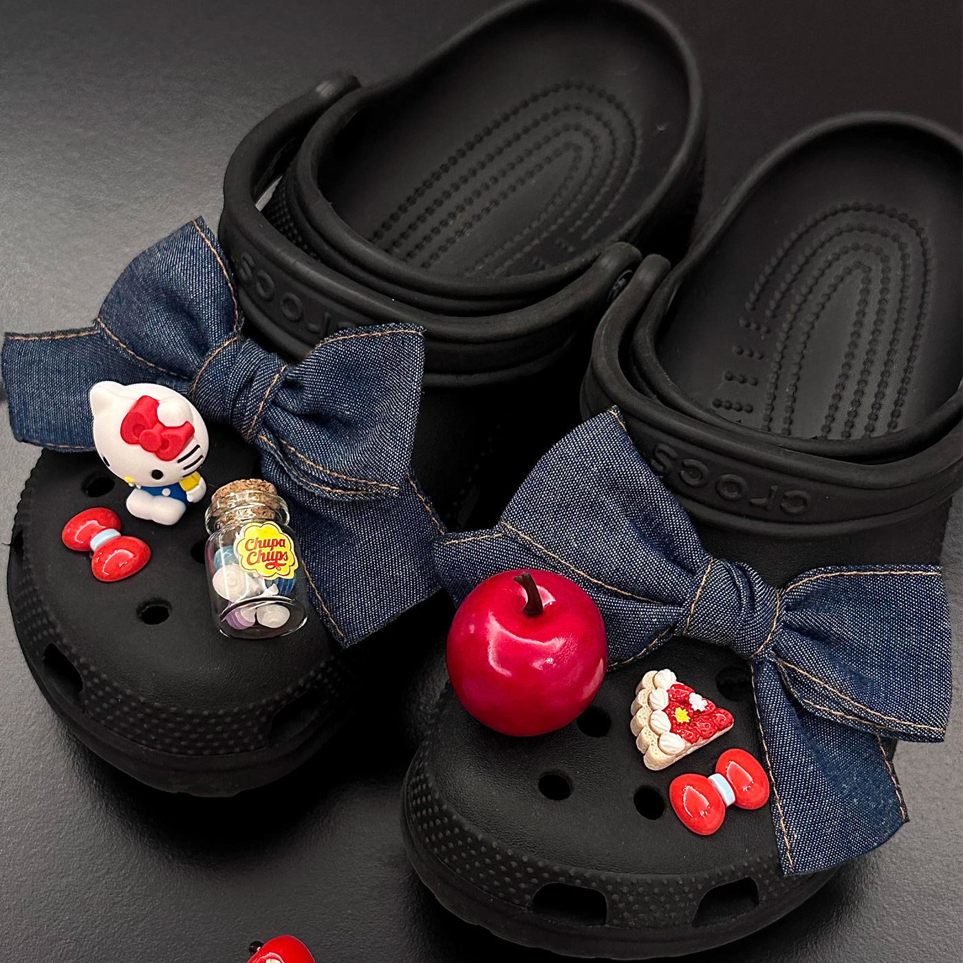 Three-Dimensional Kt Denim Bow Adaptable Wholesale Clogs Accessories Shoe Flower Shoe Buckle Decorative Accessories New Cute