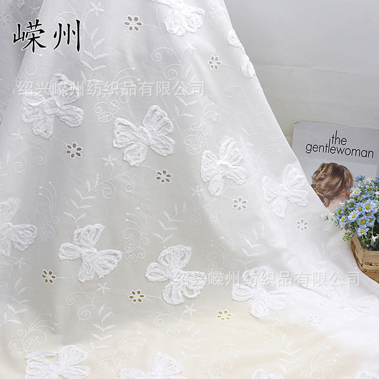 Pure Cotton Stand-Up Cut Out Bow Plate with Embroidered Cotton Dress Children's Clothing Home Textile Tablecloth Pure Cotton Embroider Fabric