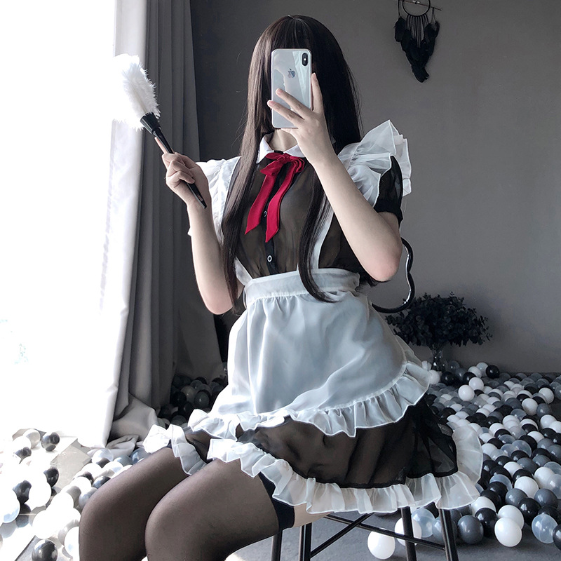 Sexy Underwear Uniform Temptation Strap Apron Mesh Perspective Role Play Sexy Maid suit Daifa 2426
