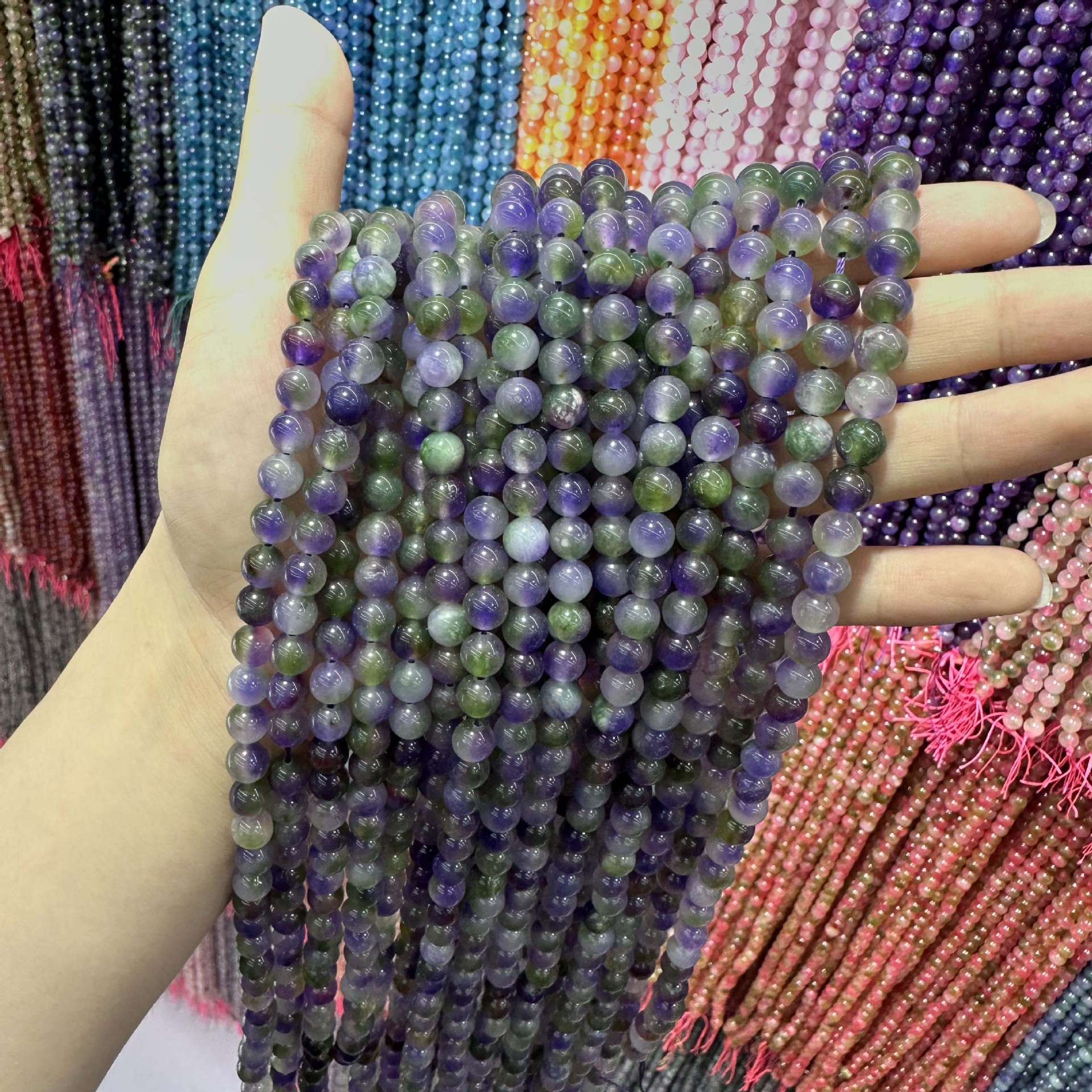 Picture of Live hot grade a chalcedony 8mm two-color round beads beads handmade diy Internet celebrity matching in stock jewelry