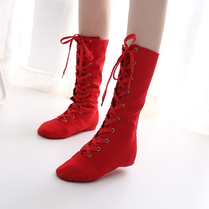 Picture of High-top Lengthened Adult Canvas Jazz Boots Soft Bottom Dance Shoes New Style Practice Shoes Women's Modern Dance Shoes Ballet Shoes