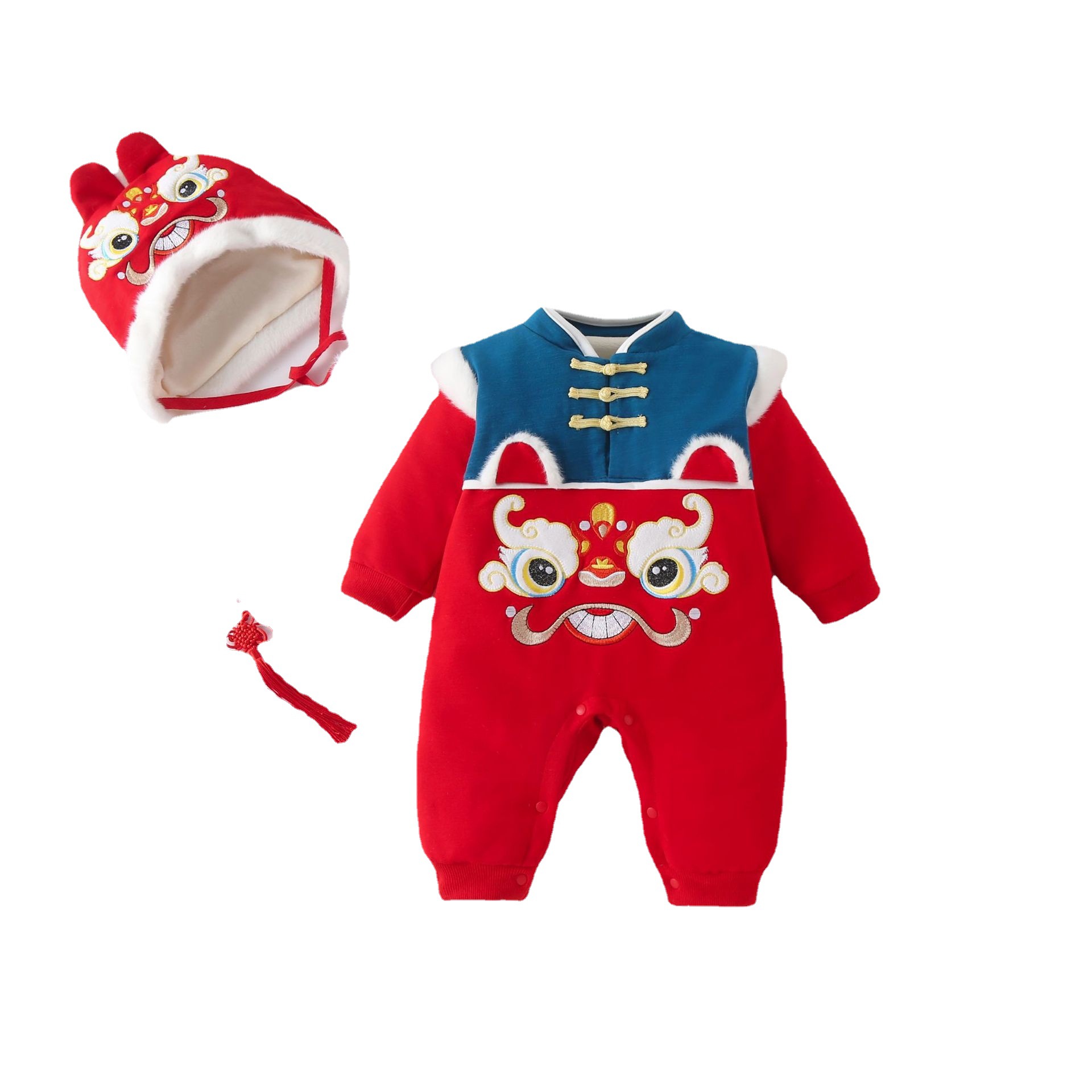 Picture of Chinese style winter baby romper New Year romper male and female baby double layer fleece-lined thickened Tiger year sweater New Year greeting clothes
