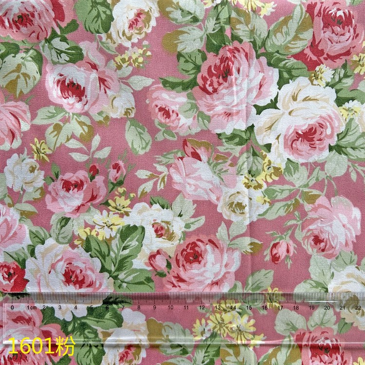 Manufacturer Wholesale Pure Cotton Twill Printed Fabric Pink Rose 1.6m Wide Babydoll Shirt Dress Pajama Fabric