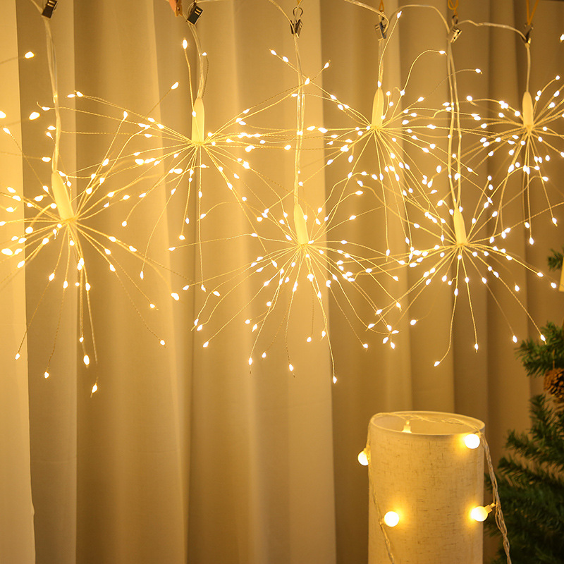Solar hanging fireworks lights led lights string creative fireworks lights outdoor waterproof decorative chandelier flashing lights net red
