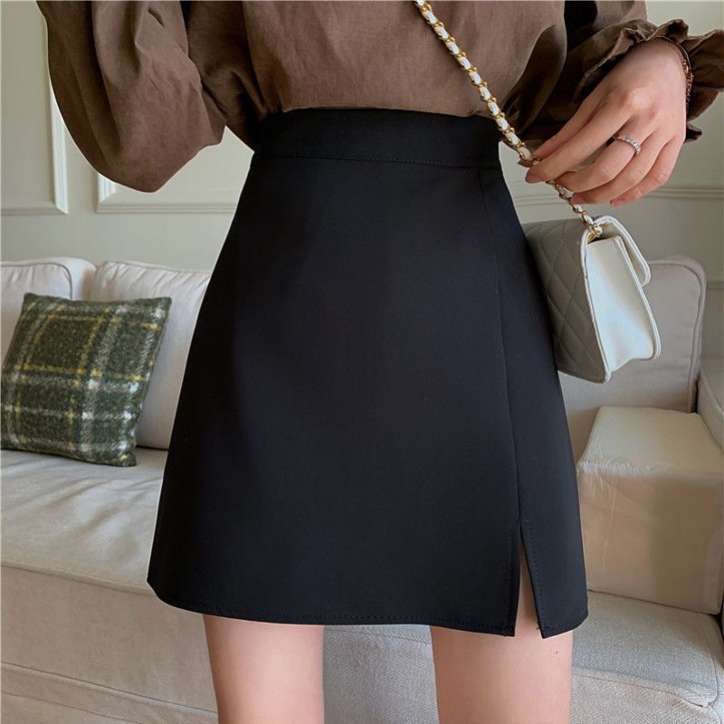 Picture of Black A- line Skirt Women's Summer 2022 New High Waist Split Short Skirt High-end Hip Suit Skirt