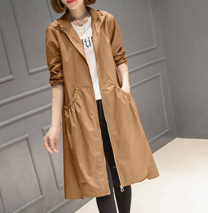Picture of 2024 New Autum Hooded Mid-Length Over-The-Knee Thin Spring Women's Windbreaker Jacket Loose Large Size Outerwear