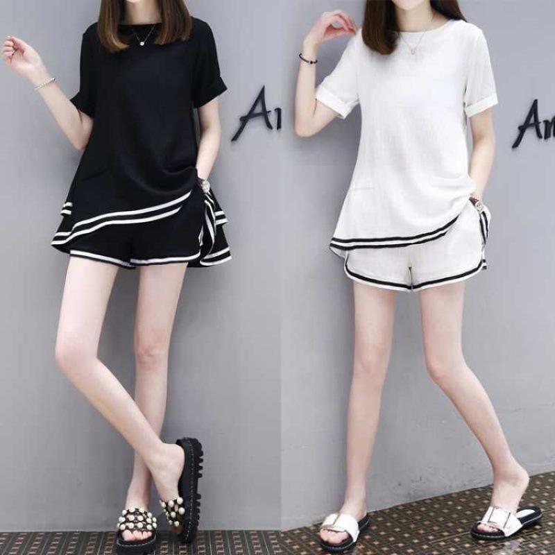 Picture of European Station Summer Women's Large Size Loose Two-Piece Short-Sleeved Shorts Casual Sports Suit Chubby Girl Fashionable