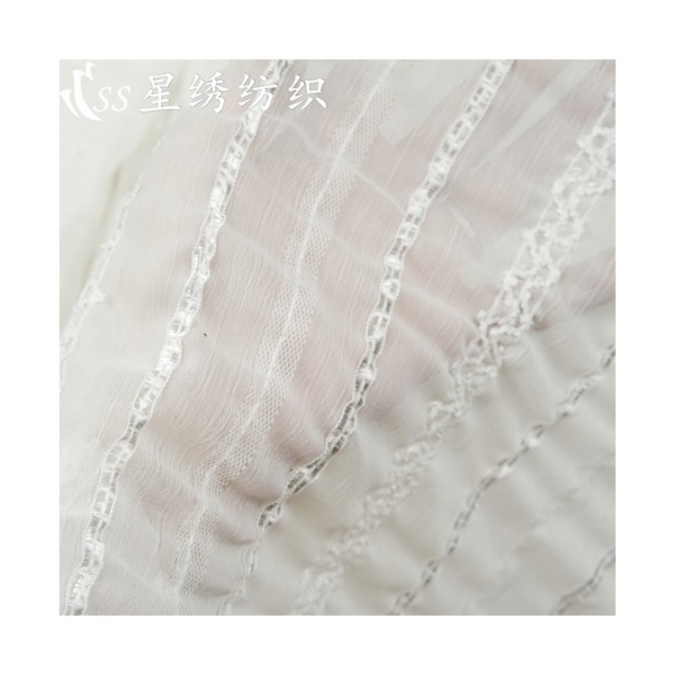 Picture of New Chiffon Wrinkle Embroidered Fabric Mesh Bright Silk Crocheted Fabric Soft Skin Friendly Women's Wear Sun-protective Clothing Shirt Fabric