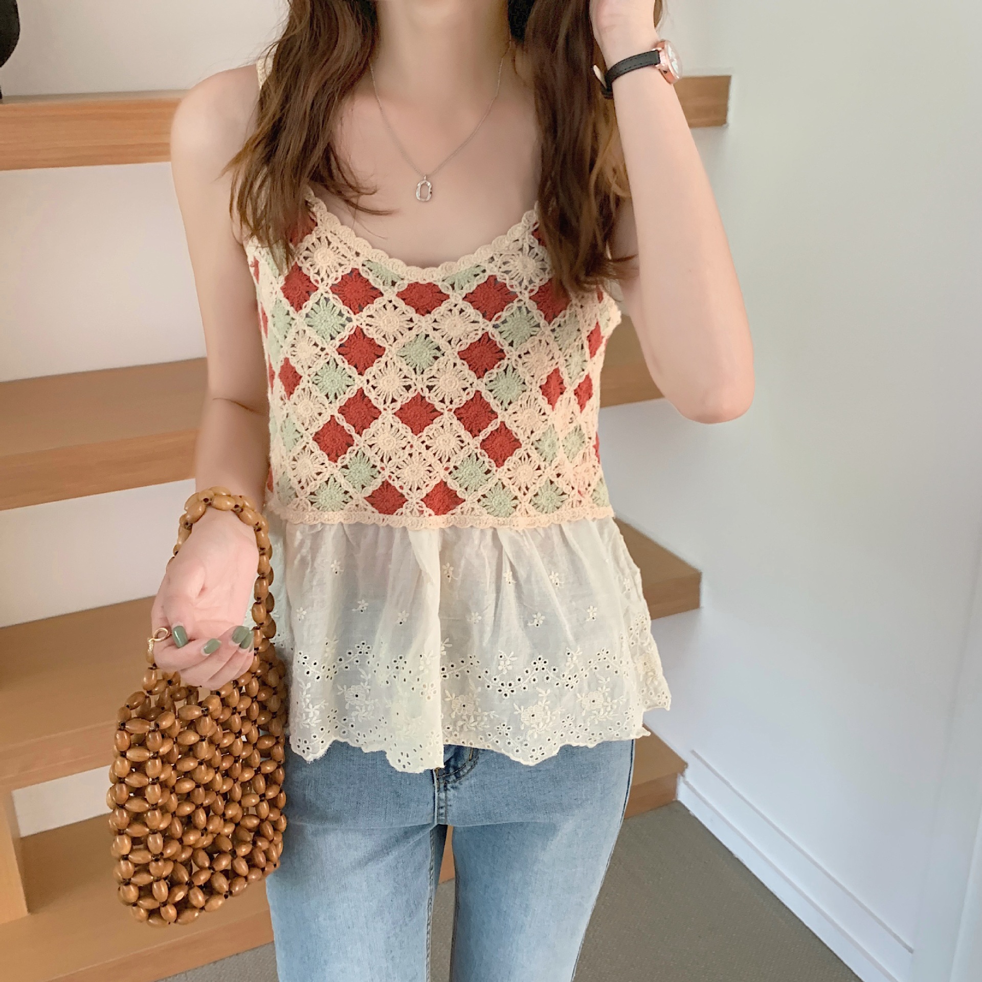 2021 New Women's Summer Hollow-out Embroidered Sleeveless Inner Short Base Camisole Top for Women