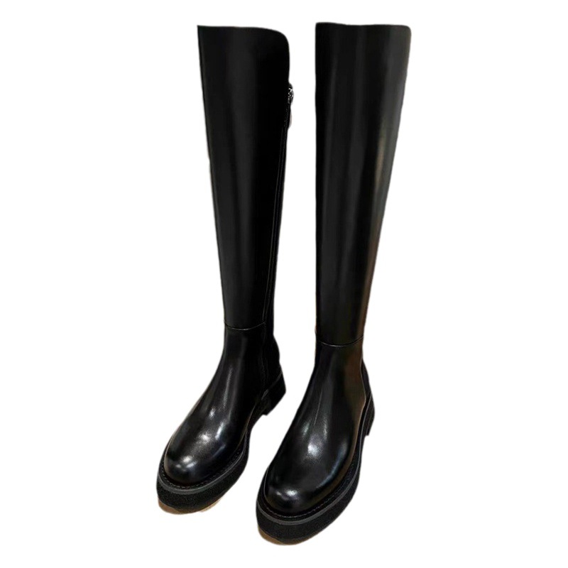 2025 New Autumn and Winter Thick-Soled Small Boots Elastic Knight Boots Women's Genuine Leather High Boots