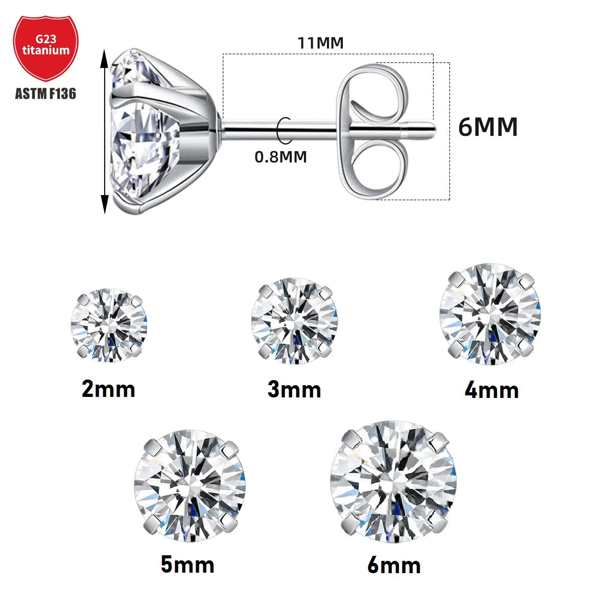 Earrings G23 Titanium 5A Zircon Earrings Earrings Integrated Butterfly Buckle Ear Bone Nail Titanium Alloy Piercing Jewelry Earrings