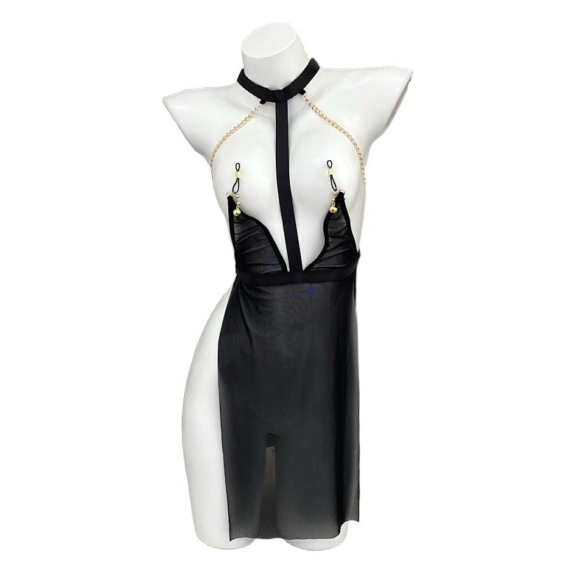 New sexy lingerie breast clip see-through mesh rope clothing binding binding private clothing pure desire flirting uniform one-piece delivery