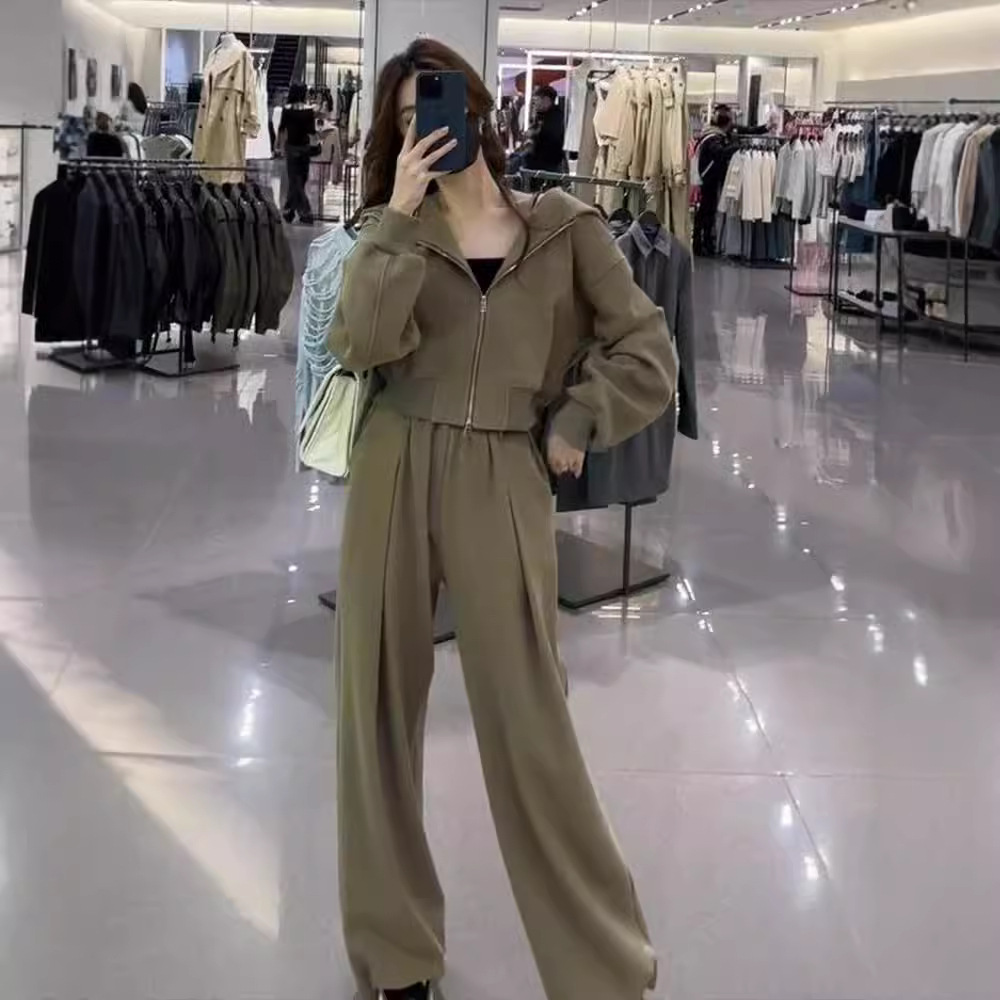 Autumn 2024 New Hooded Slimming Western Style All-match Elegant Korean Sports Two-piece Internet Celebrity suit Women