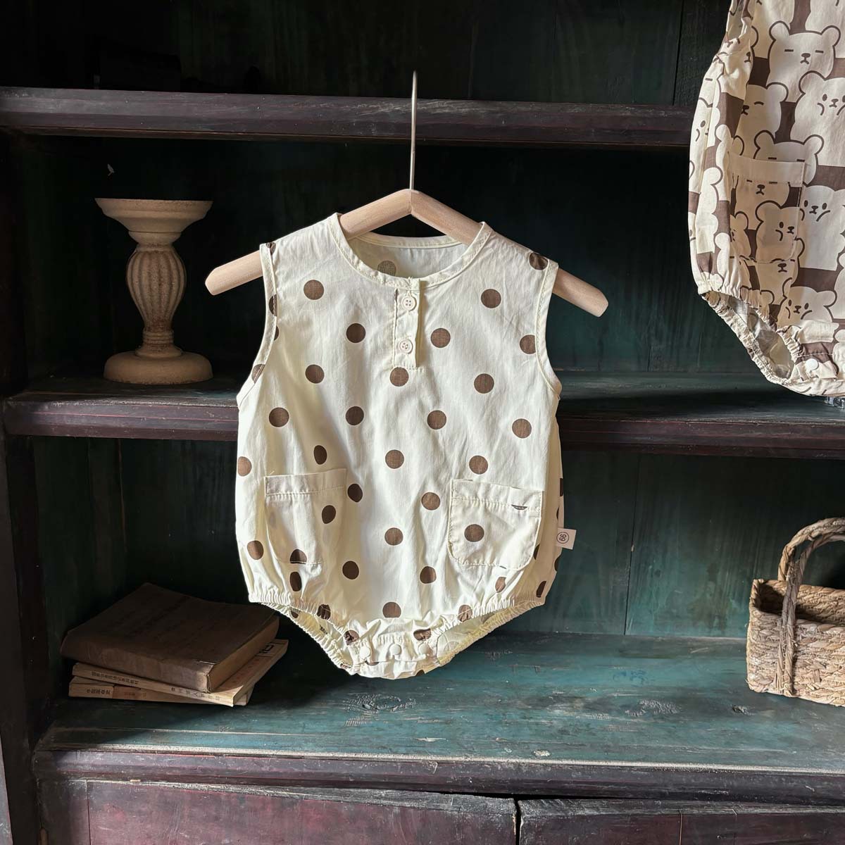 Picture of in stock Baby Summer Clothes Baby Boys and Girls Thin All-in-Body Clothes Western-style Wave Dot Vest Wrap-up Clothes Climbing Clothes