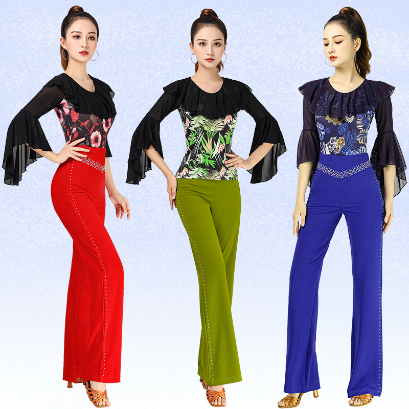 Latin Dance Women's Top Modern Dance Jitterpa Long Sleeve Dance Ballroom Dance Square Dance Flying Sleeve Beautiful Fashion Dance Clothes
