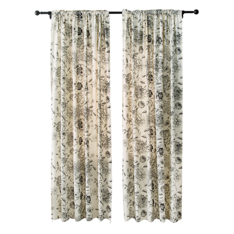 French floral curtain fabric rural garden small fresh curtains flower cotton linen living room balcony curtains finished wholesale