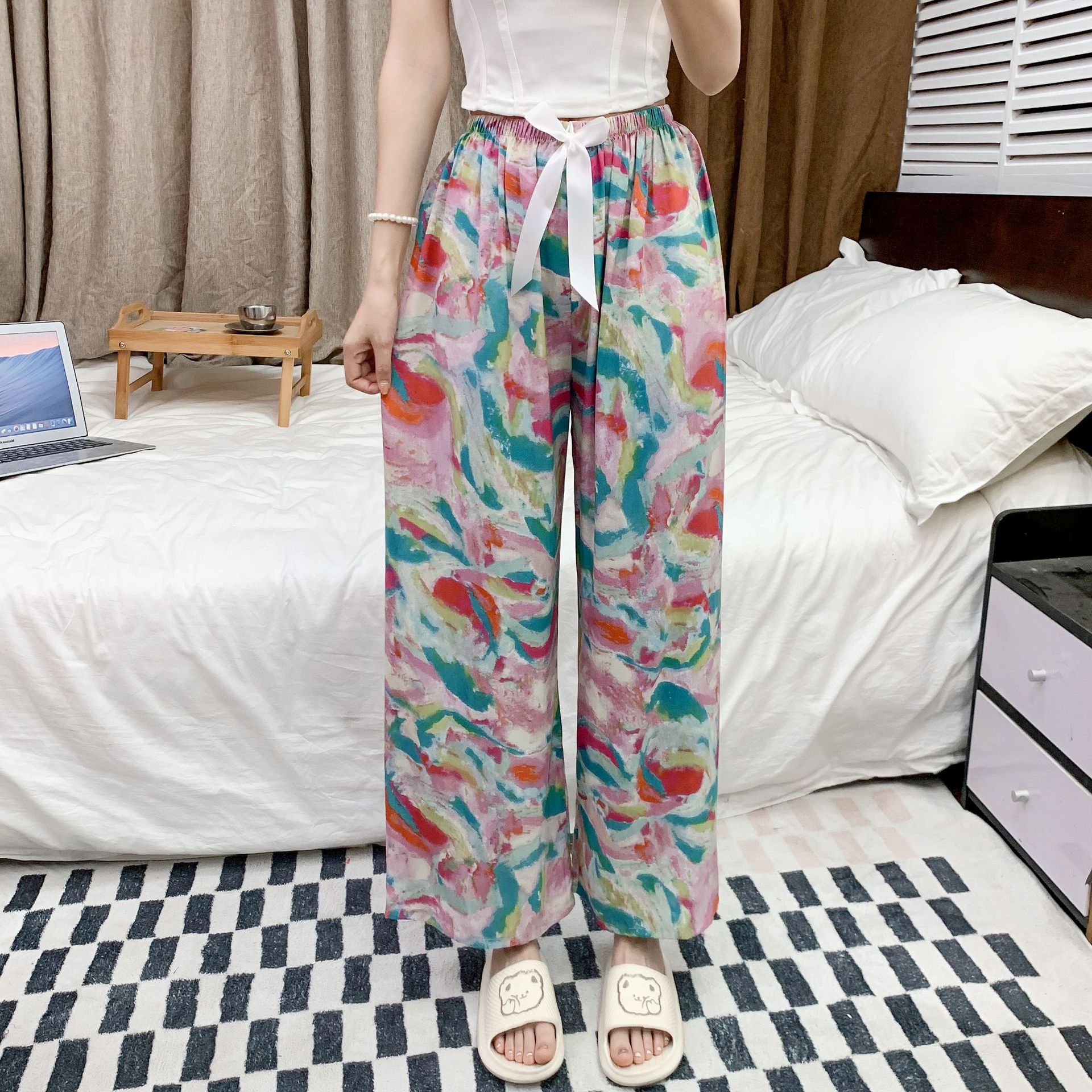 Picture of Cotton Silk Pajama Pants Women's Summer New Large Size Loose Pants Pregnant Women Can Wear Ram Cotton Thin Pants