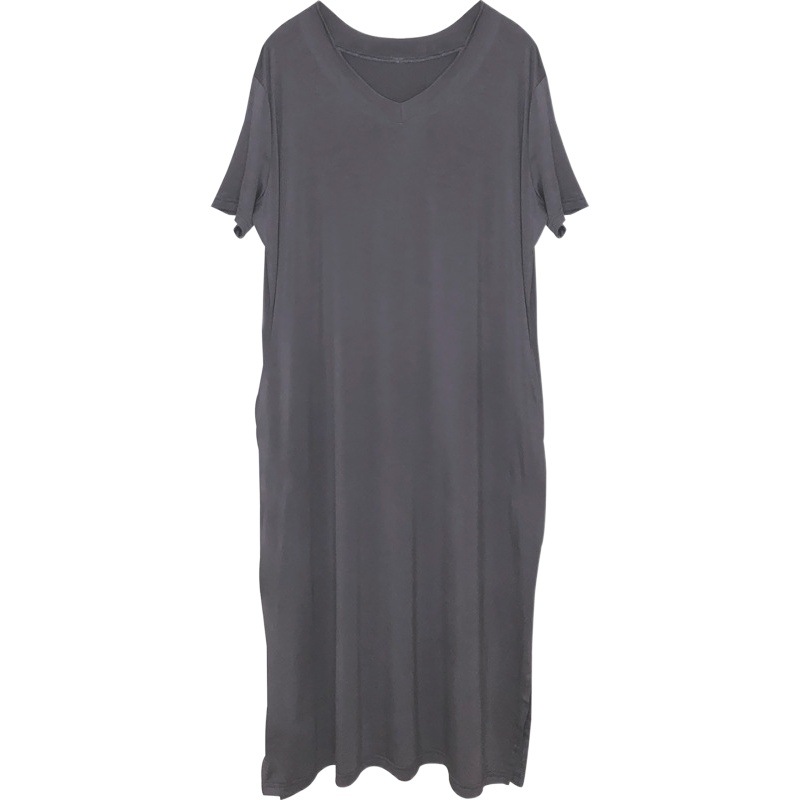 Nightgown Women's Summer Modal Short-sleeved Long Over-the-knee Pregnant Women's High-grade Outwear Summer plus size Pajamas with Chest Pad
