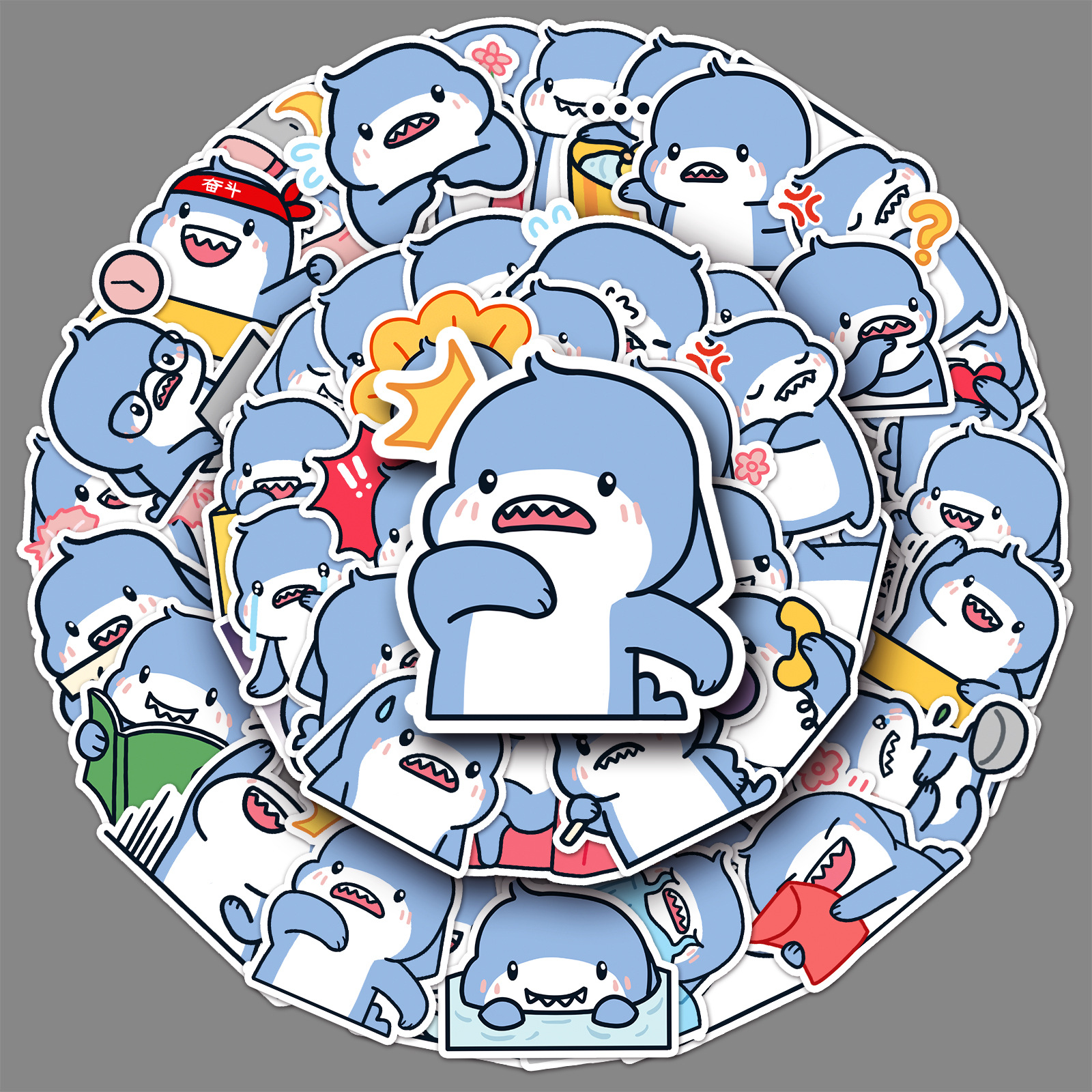 50 Cartoon Fat Shark Graffiti Cute Original Goo Card Children's Reward Decoration Phone Case Luggage Sticker