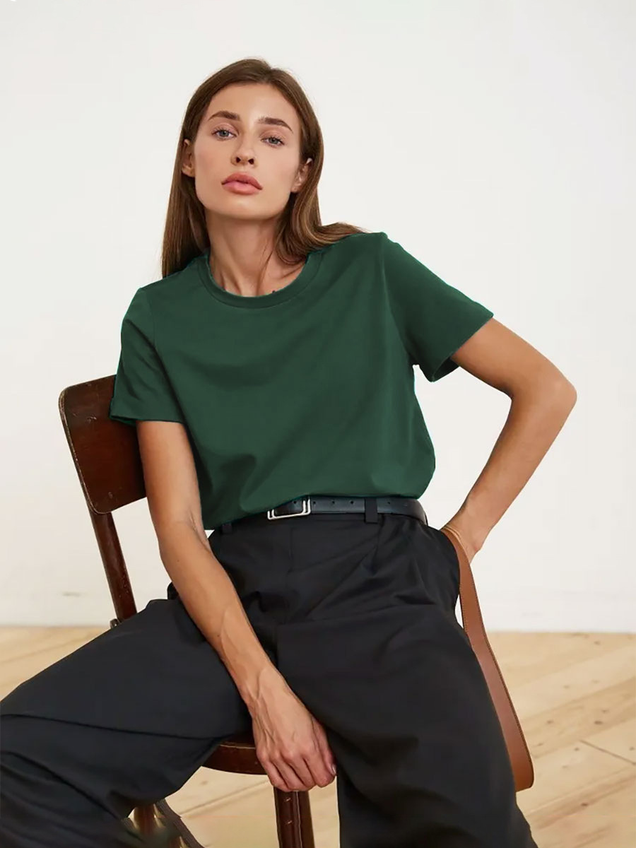 Picture of Cross-Border Short-Sleeved T-Shirt European and American 2025 Summer New Women's Fashion Casual Home Work Clothing Versatile Round Neck Short-Sleeved T-Shirt