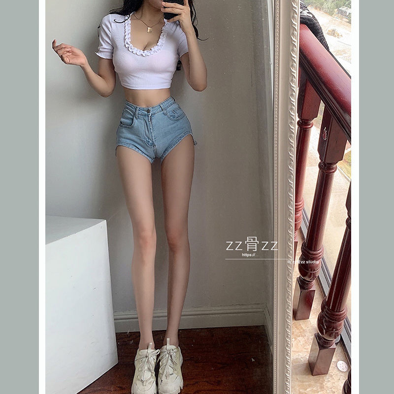 European and American Street Design High Waist Denim Shorts Women's Irregular Hip Sexy Casual Dancing Hot Pants for Outer Wear
