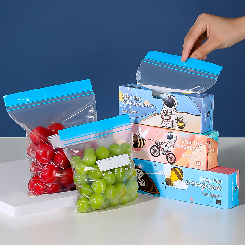 Cross-Border Specially Designed for Double-Ribbed Sealed Food-Grade Fresh-Keeping Bags for Household Refrigerator Storage Food Packaging Self-Sealing Dense Bags