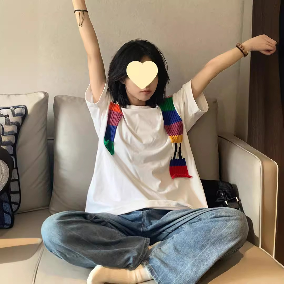 Hong Kong Style Super Nice Contrast Color Stitching Short-sleeved T-shirt Women's Summer Loose oversize Design All-match Top Trendy