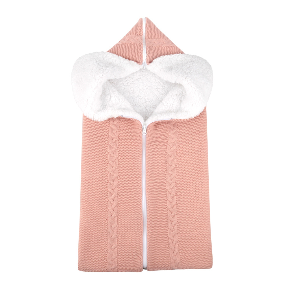Picture of Hot Selling New Wool Knitted Plus Velvet Baby Sleeping Bag Baby Blanket Stroller Zipper Sleeping Bag Blanket Two-In-One