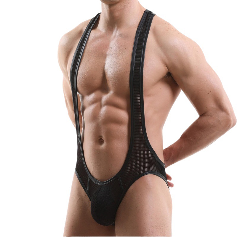 Foreign trade Amazon cross-border special for new men's underwear vest one-piece wrestling clothing hollow triangle 1915