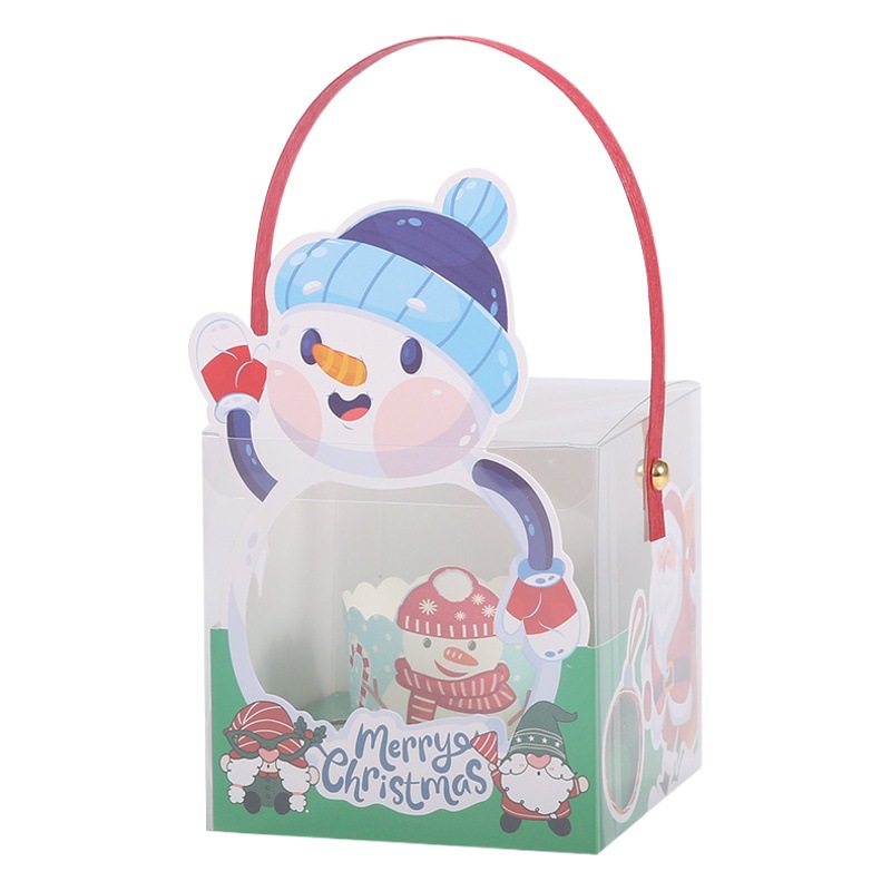 Square Transparent Christmas Baking Packaging Box Cupcake Box Cartoon Christmas Apple Box Children's Gift Box