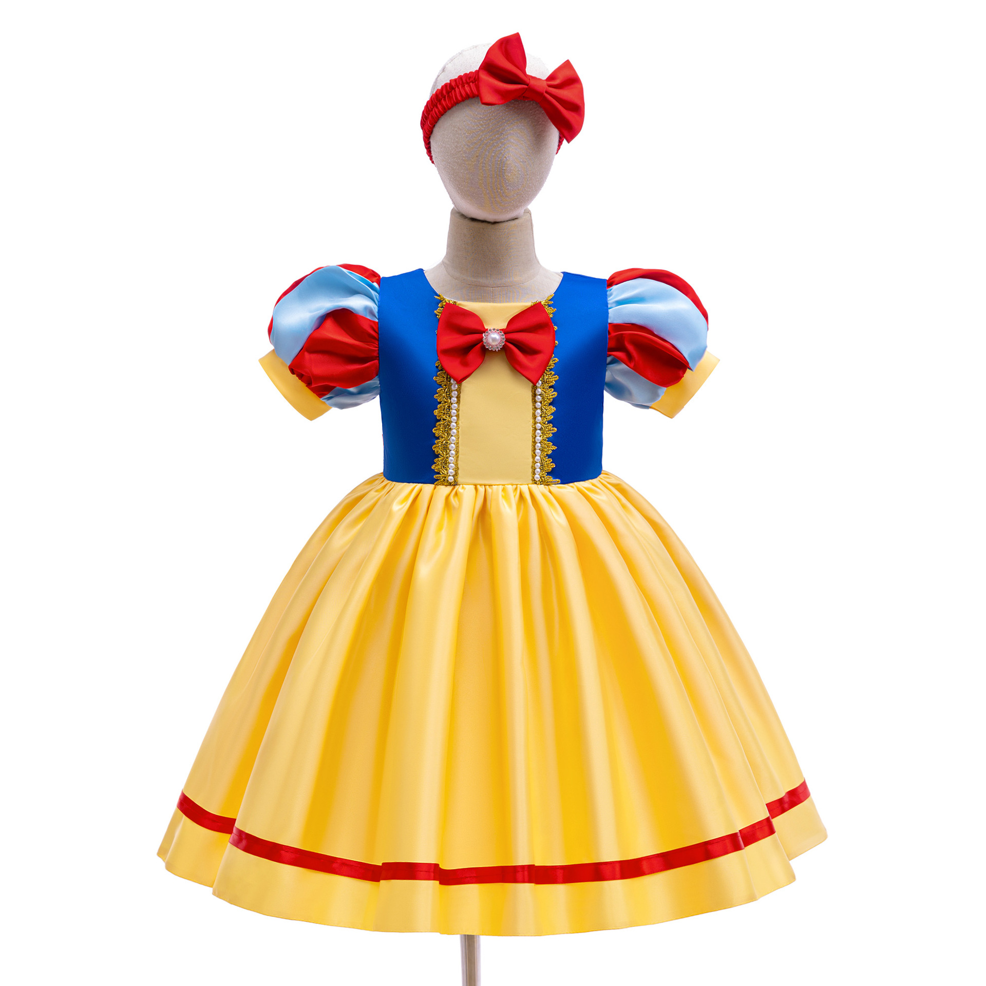 Picture of Halloween Dress up Snow White Bow Fluffy Dress Girls Performance Costume Cosplay Party Dress