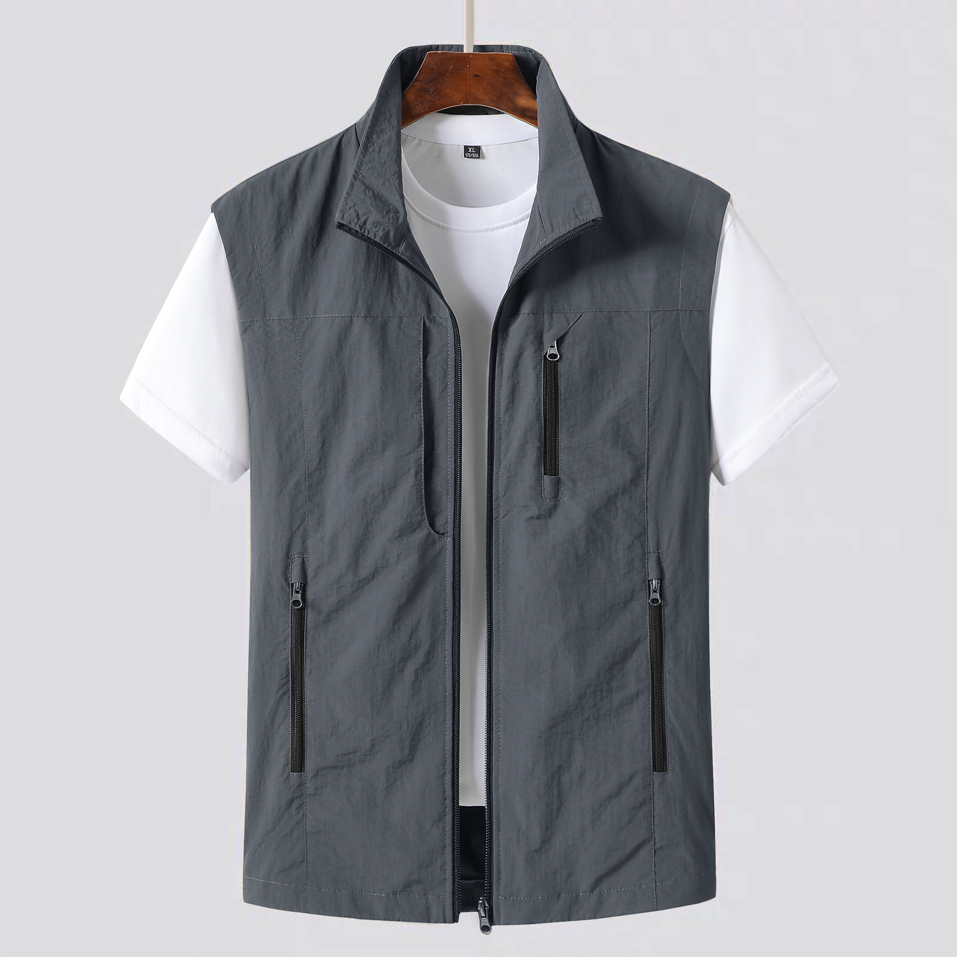 Summer outdoor windproof waterproof multifunctional vest wear-resistant breathable photography fishing vest stand collar vest top