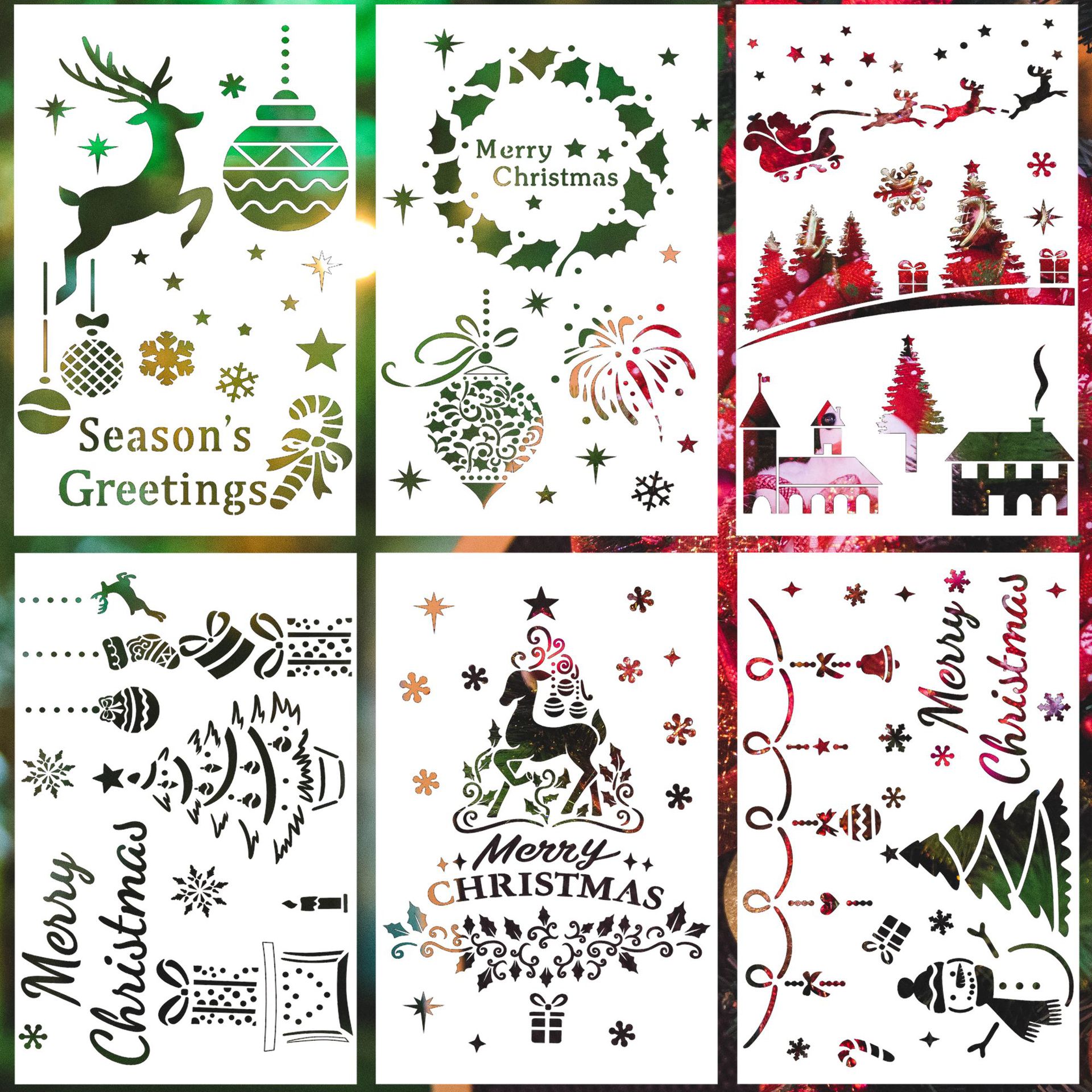 Cross-border new Christmas theme painting template PET hollow painted wall spray hand painted graffiti spray DIY Auxiliary