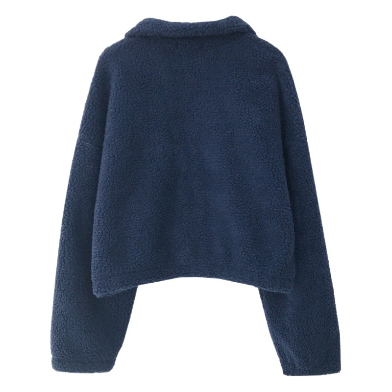 Design short stand collar warm faux lamb fur coat for women autumn and winter New loose temperament zipper cardigan top