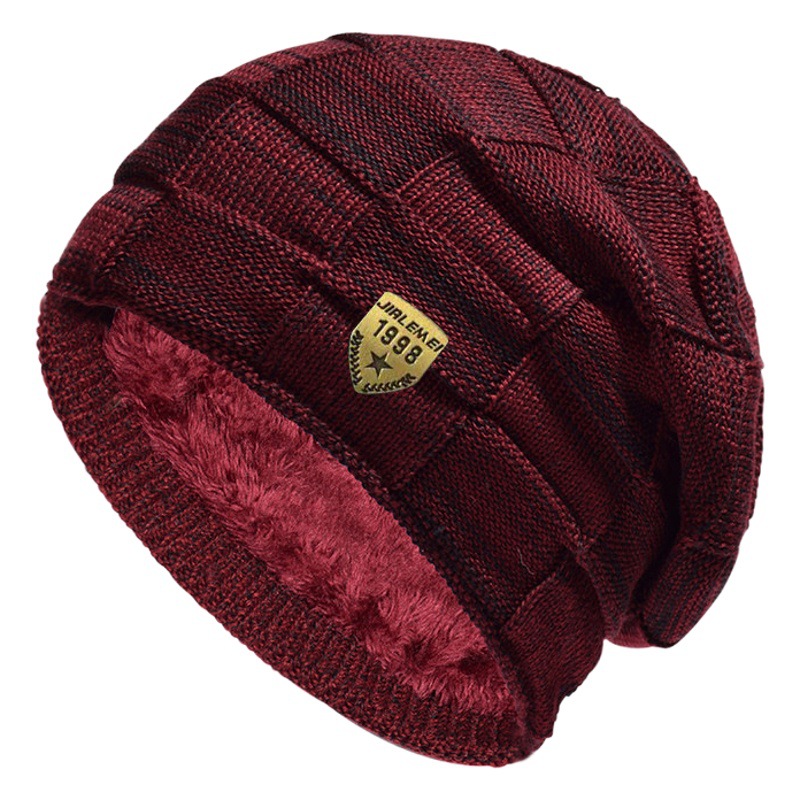 Hat Scarf Suit Men's Winter New Woolen Hat Casual Warm Pullover Hat Thick Fleece-Lined Knitted Hat Pile Hat