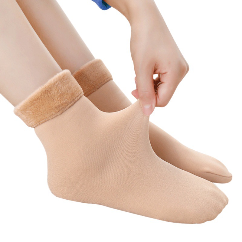 Picture of Snow Socks for Women, Velvet and Thickened Floor Socks, Autumn and Winter Cold-Proof and Warm Self-Heating Women's Flesh-Colored Mid-Calf Socks Wholesale