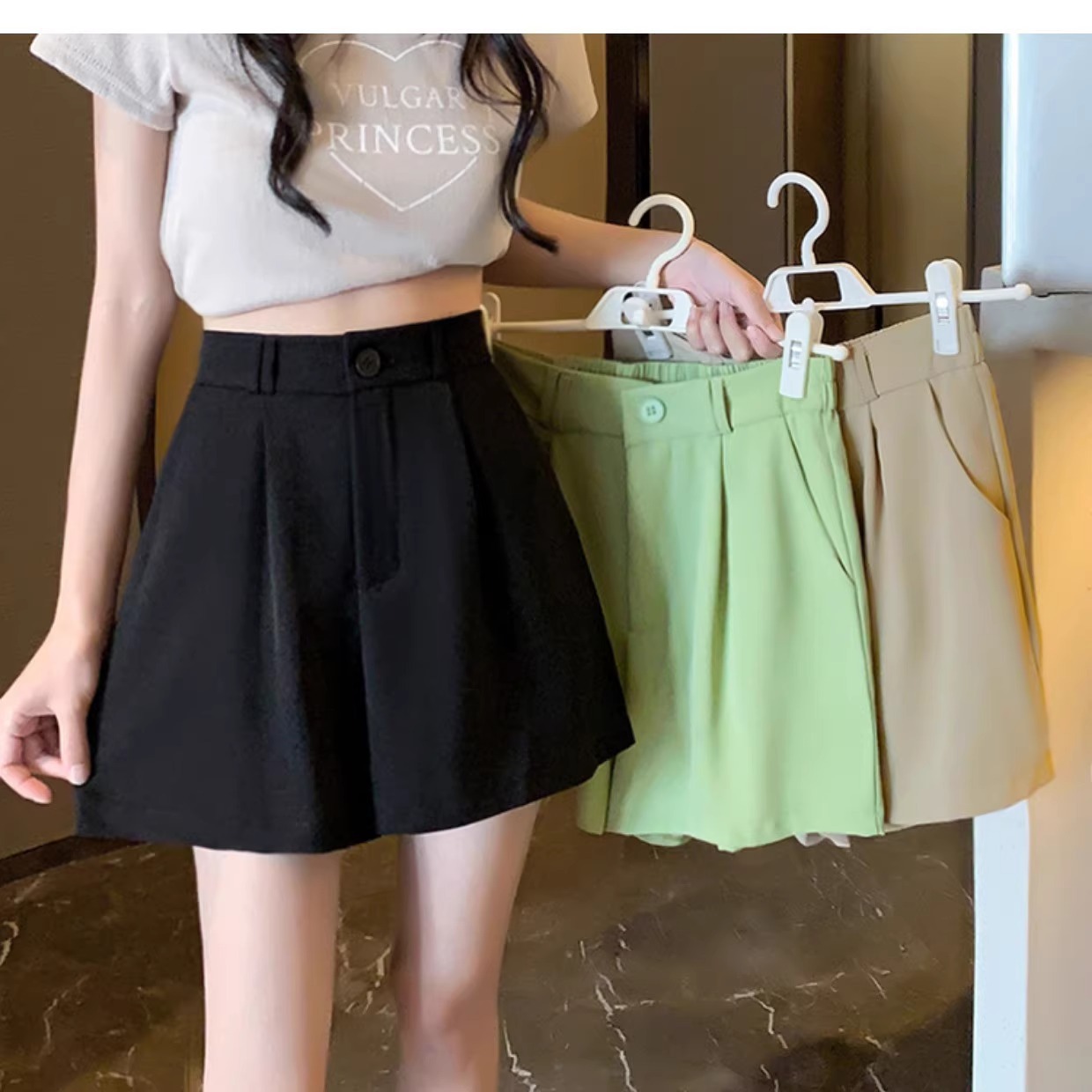Black Suit Shorts 2025 Summer New High Waist Fashionable A- word Loose Slimming Casual Wide Leg Pants