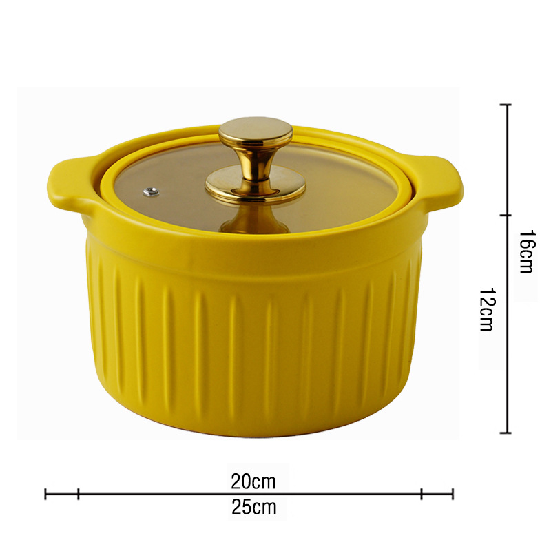 Picture of A generation of hair color glaze ceramic small casserole with glass lid light luxury simple high temperature resistant open flame home stew pot wholesale